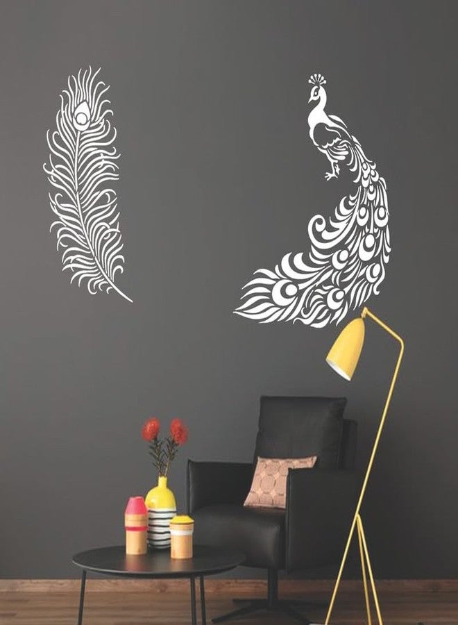 ARandNJ استنسل ARandNJ كومبو للرسم على الجدران (المقاس: 16 × 24 بوصة) الموضوع: تصميم رسم قابل لإعادة الاستخدام مستوحى من الطاووس وريش مايوري، مناسب لغرفة النوم وغرفة المعيشة (عبوة من قطعتين) - Image 2